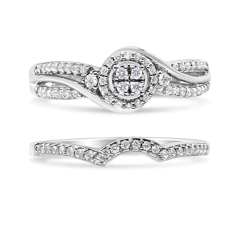.925 Sterling Silver Diamond Bypass Bridal Set (I - J, I2 - I3) | Rings | Elegant Emulations Jewelry USA