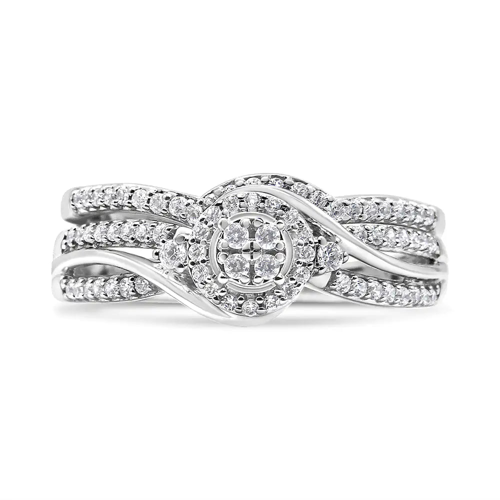 .925 Sterling Silver Diamond Bypass Bridal Set (I - J, I2 - I3) | Rings | Elegant Emulations Jewelry USA