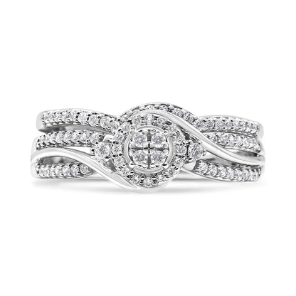 .925 Sterling Silver Diamond Bypass Bridal Set (I - J, I2 - I3) | Rings | Elegant Emulations Jewelry USA