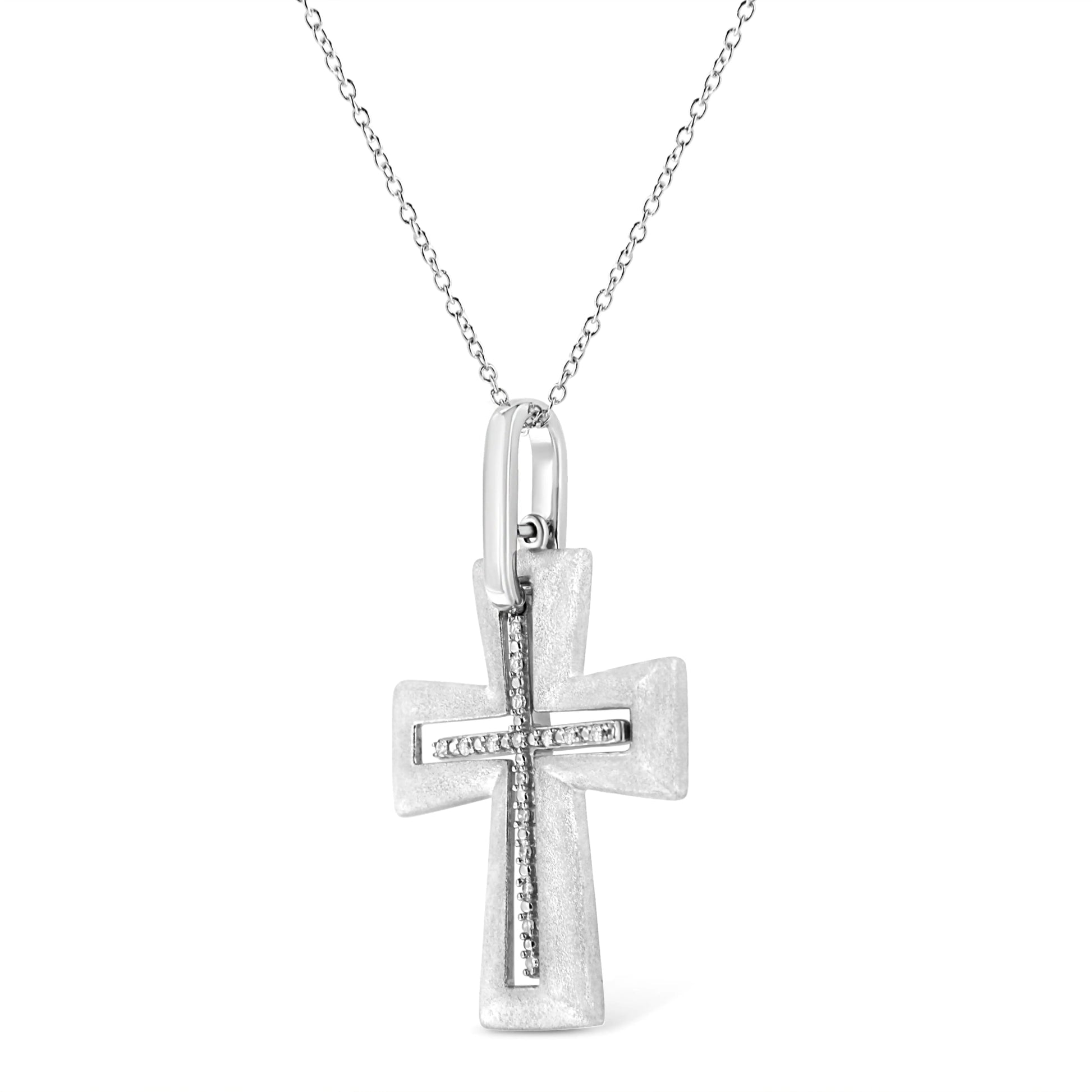 .925 Sterling Silver Diamond Cross Pendant Necklace | Necklace | Elegant Emulations Jewelry USA