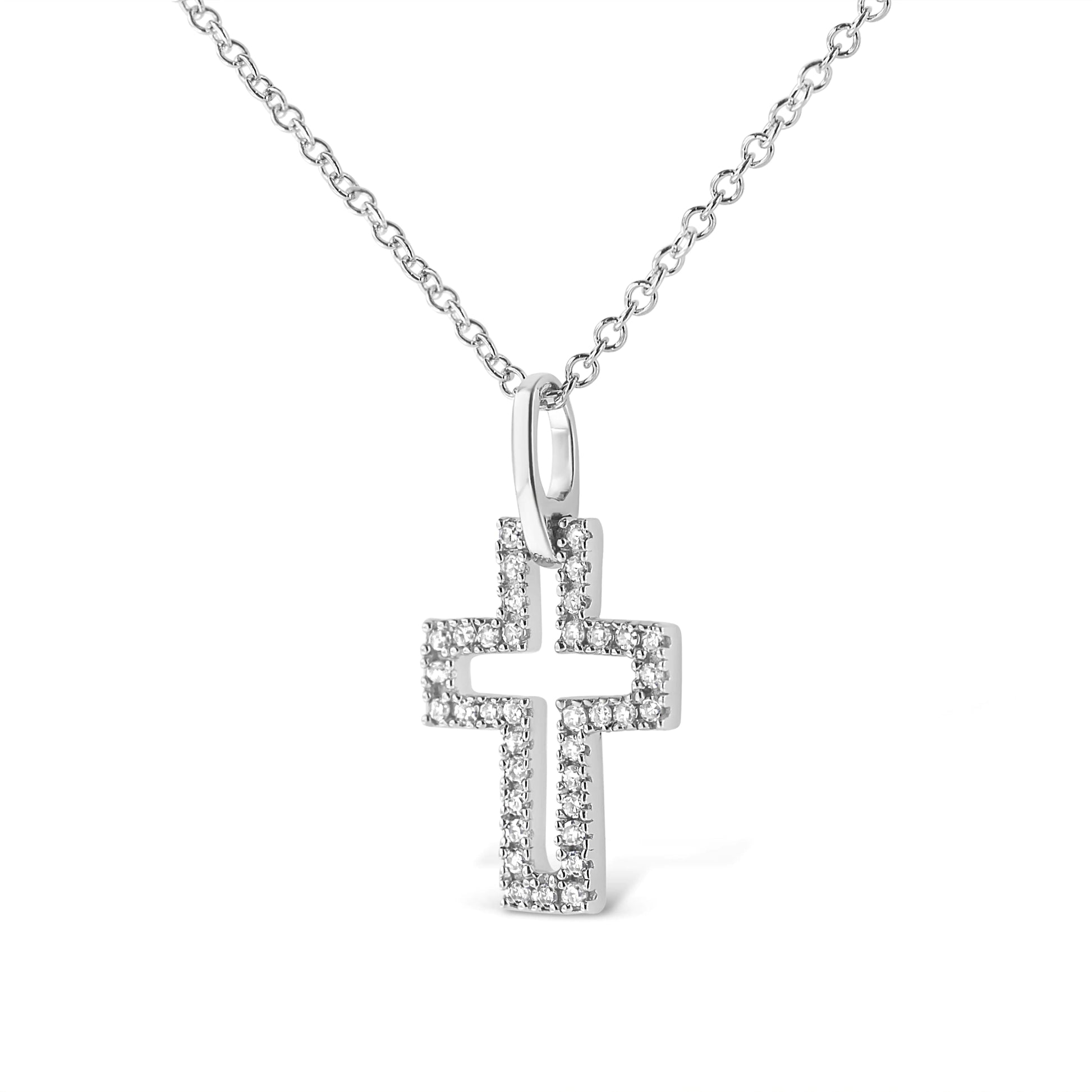 .925 Sterling Silver Diamond Cross Pendant Necklace | Necklace | Elegant Emulations Jewelry USA