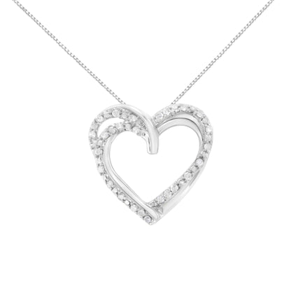 .925 Sterling Silver Double Heart Diamond Pendant | Necklace | Elegant Emulations Jewelry USA