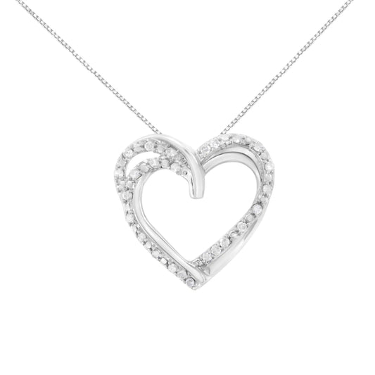 .925 Sterling Silver Double Heart Diamond Pendant | Necklace | Elegant Emulations Jewelry USA