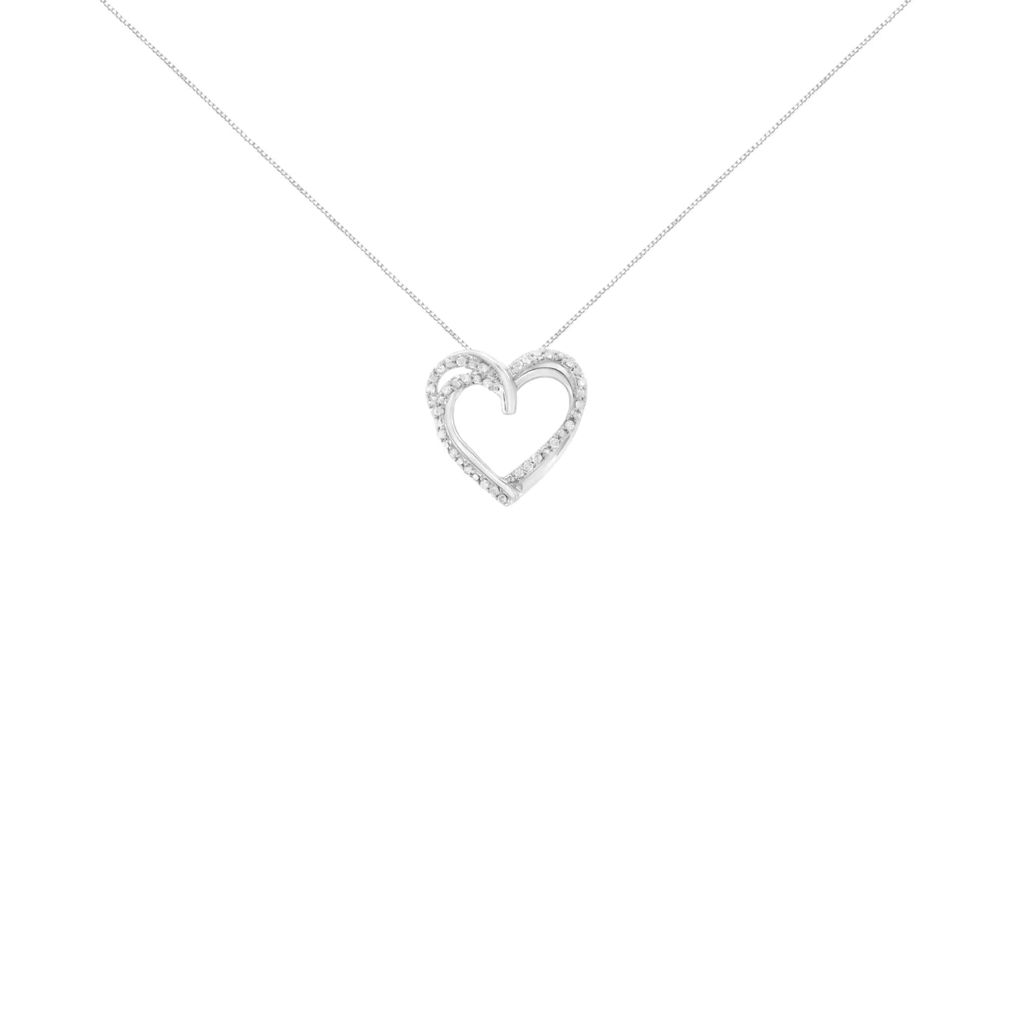 .925 Sterling Silver Double Heart Diamond Pendant | Necklace | Elegant Emulations Jewelry USA