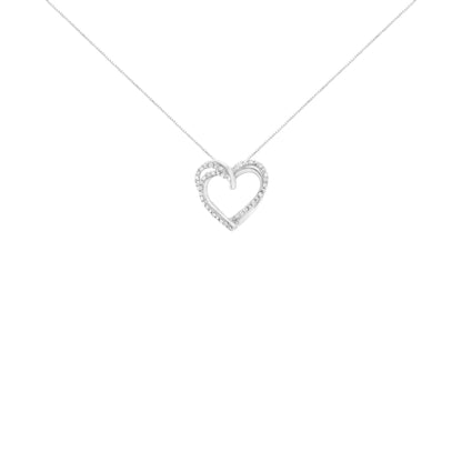 .925 Sterling Silver Double Heart Diamond Pendant | Necklace | Elegant Emulations Jewelry USA