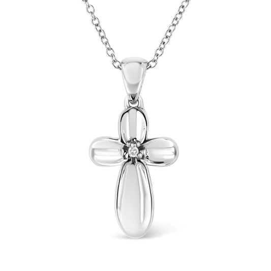 .925 Sterling Silver Floral Diamond Cross Pendant Necklace | Necklace | Elegant Emulations Jewelry USA