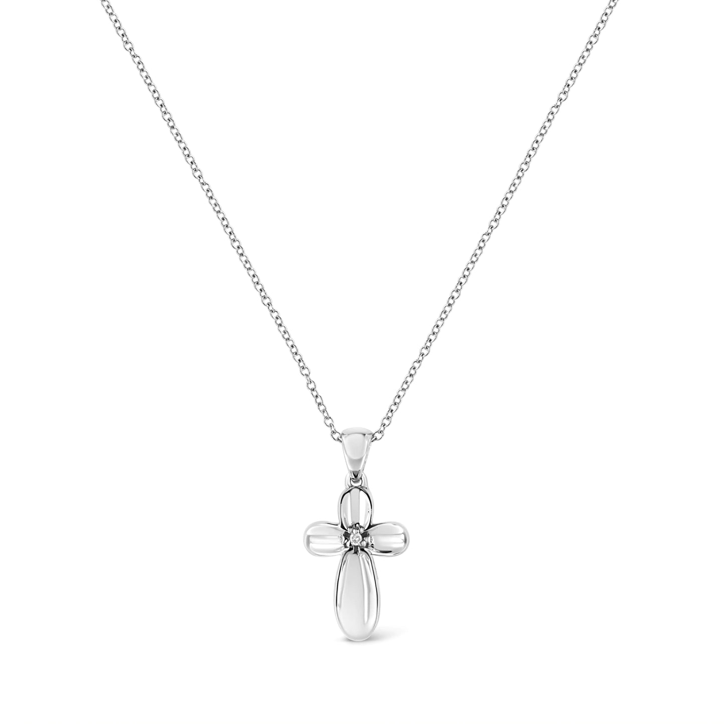 .925 Sterling Silver Floral Diamond Cross Pendant Necklace | Necklace | Elegant Emulations Jewelry USA