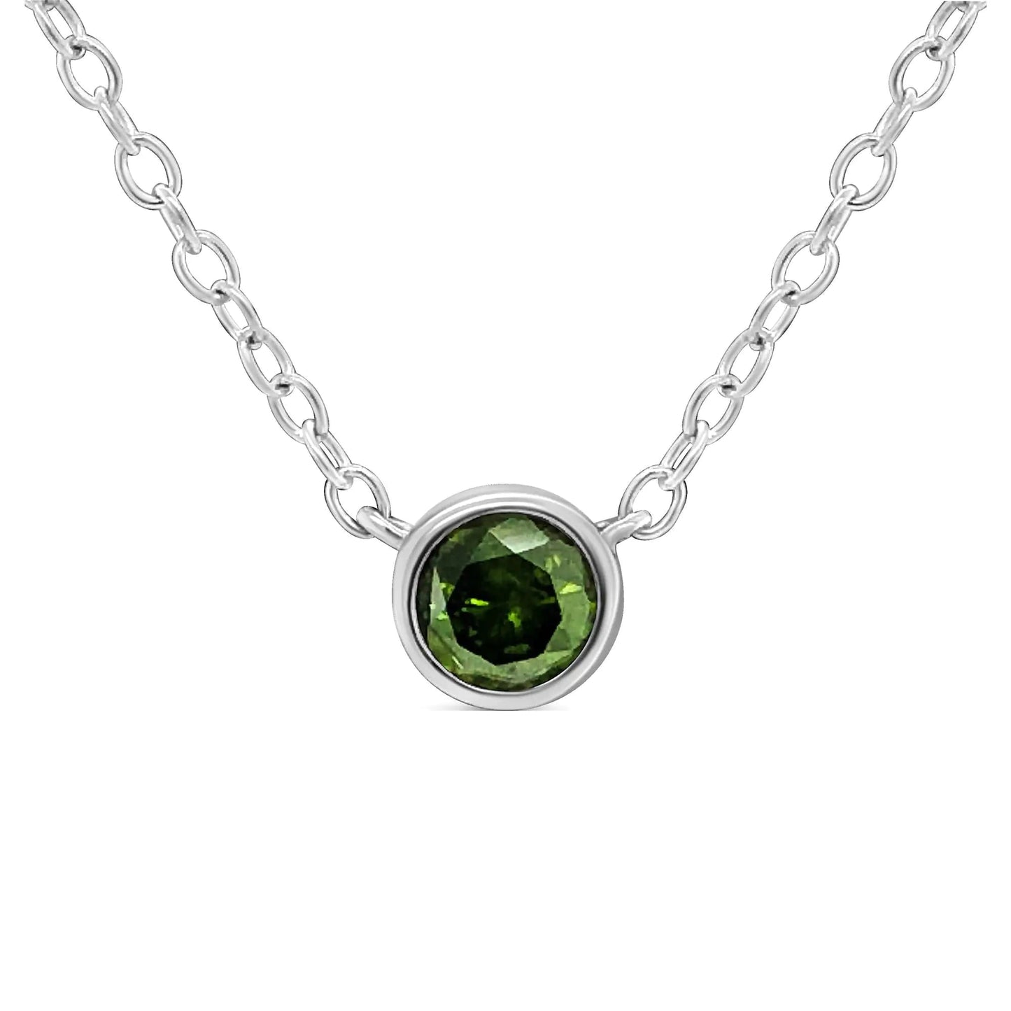 .925 Sterling Silver Green Diamond Bezel Pendant (1/5 CT) | Necklace | Elegant Emulations Jewelry USA