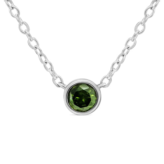 .925 Sterling Silver Green Diamond Bezel Pendant (1/5 CT) | Necklace | Elegant Emulations Jewelry USA