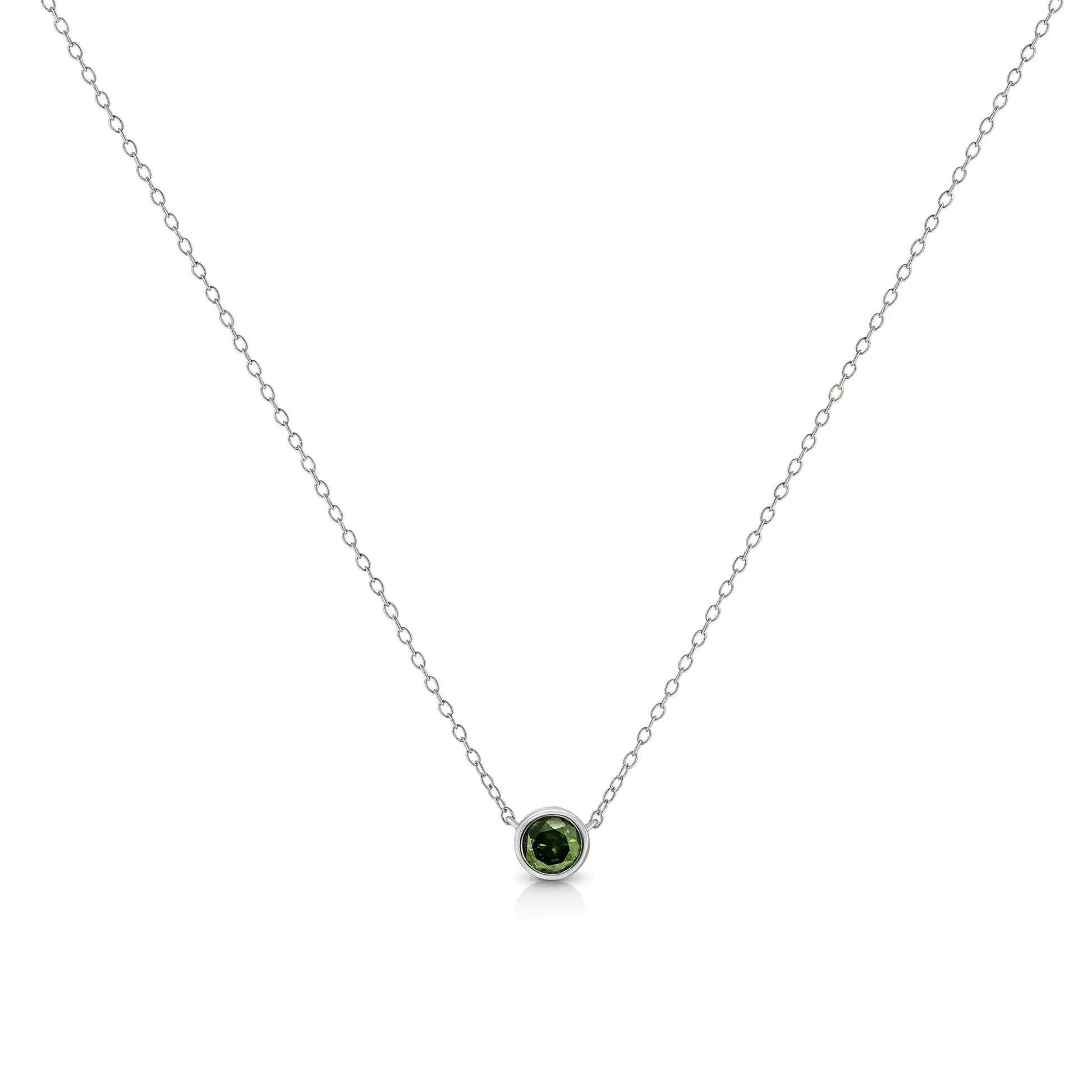 .925 Sterling Silver Green Diamond Bezel Pendant (1/5 CT) | Necklace | Elegant Emulations Jewelry USA