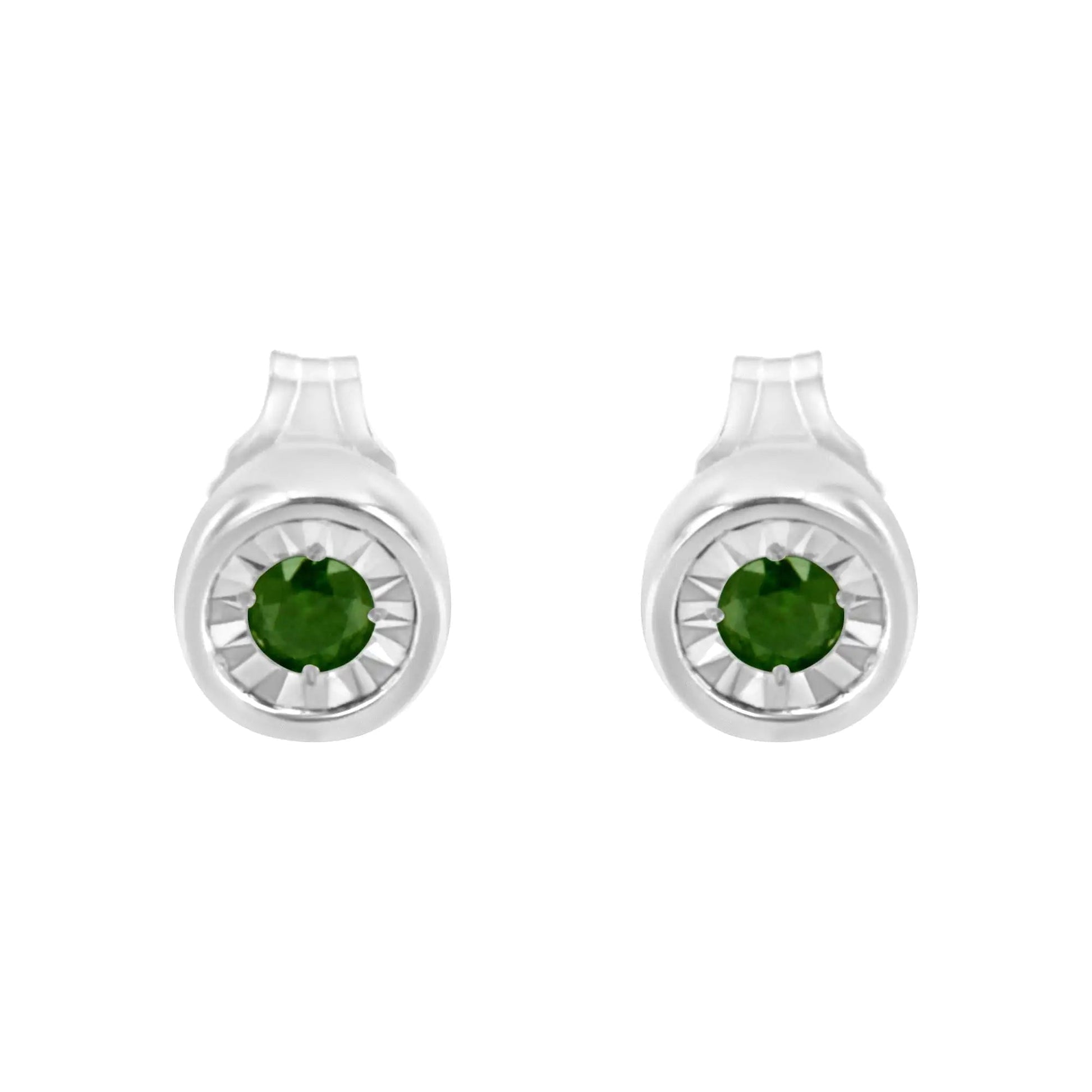 .925 Sterling Silver Green Diamond Stud Earrings 1/5 Cttw | Earrings | Elegant Emulations Jewelry USA