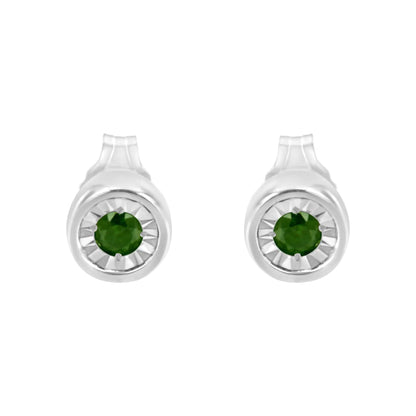 .925 Sterling Silver Green Diamond Stud Earrings 1/5 Cttw | Earrings | Elegant Emulations Jewelry USA