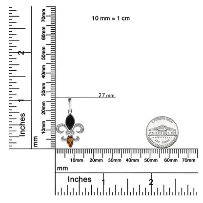 .925 Sterling Silver Marquise Cut Onyx and Citrine with Diamond Accent Fleur De Lis Drop Stud Earrings (H - I Color, SI1 - SI2 Clarity) | | Elegant Emulations Jewelry USA