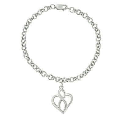 .925 Sterling Silver Open Heart with Center Vertical Infinity Chain Charm Bracelet - Size 7" | | Elegant Emulations Jewelry USA