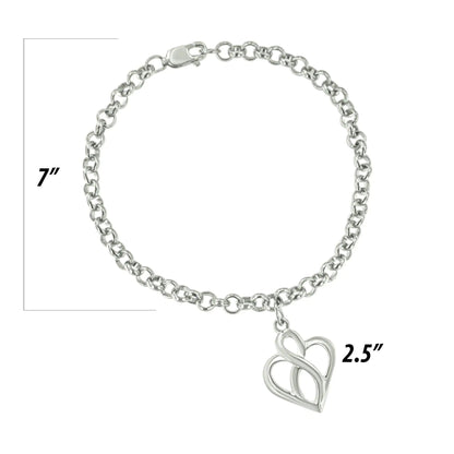 .925 Sterling Silver Open Heart with Center Vertical Infinity Chain Charm Bracelet - Size 7" | | Elegant Emulations Jewelry USA