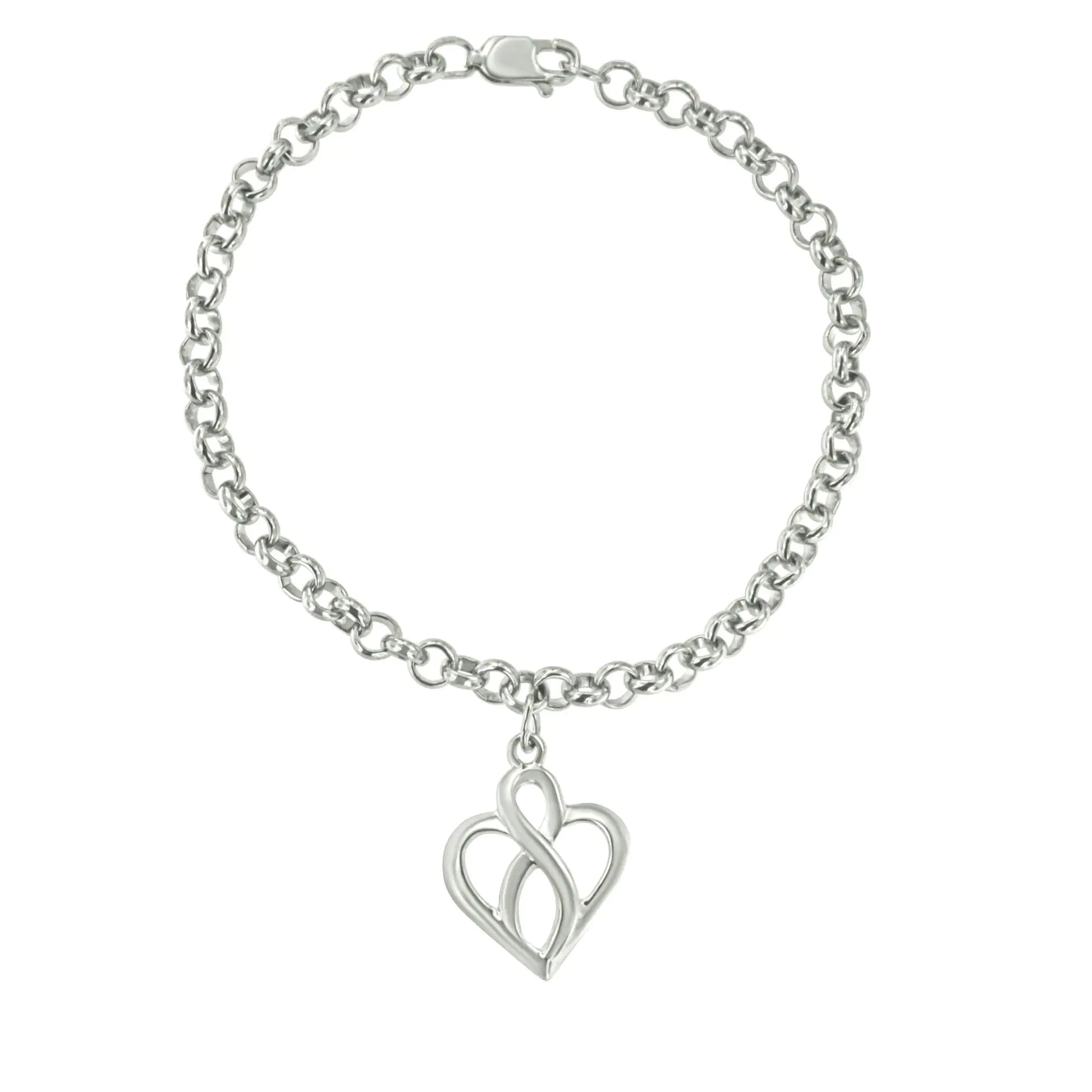 .925 Sterling Silver Open Heart with Center Vertical Infinity Chain Charm Bracelet - Size 7" | | Elegant Emulations Jewelry USA