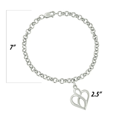 .925 Sterling Silver Open Heart with Center Vertical Infinity Chain Charm Bracelet - Size 7" | | Elegant Emulations Jewelry USA