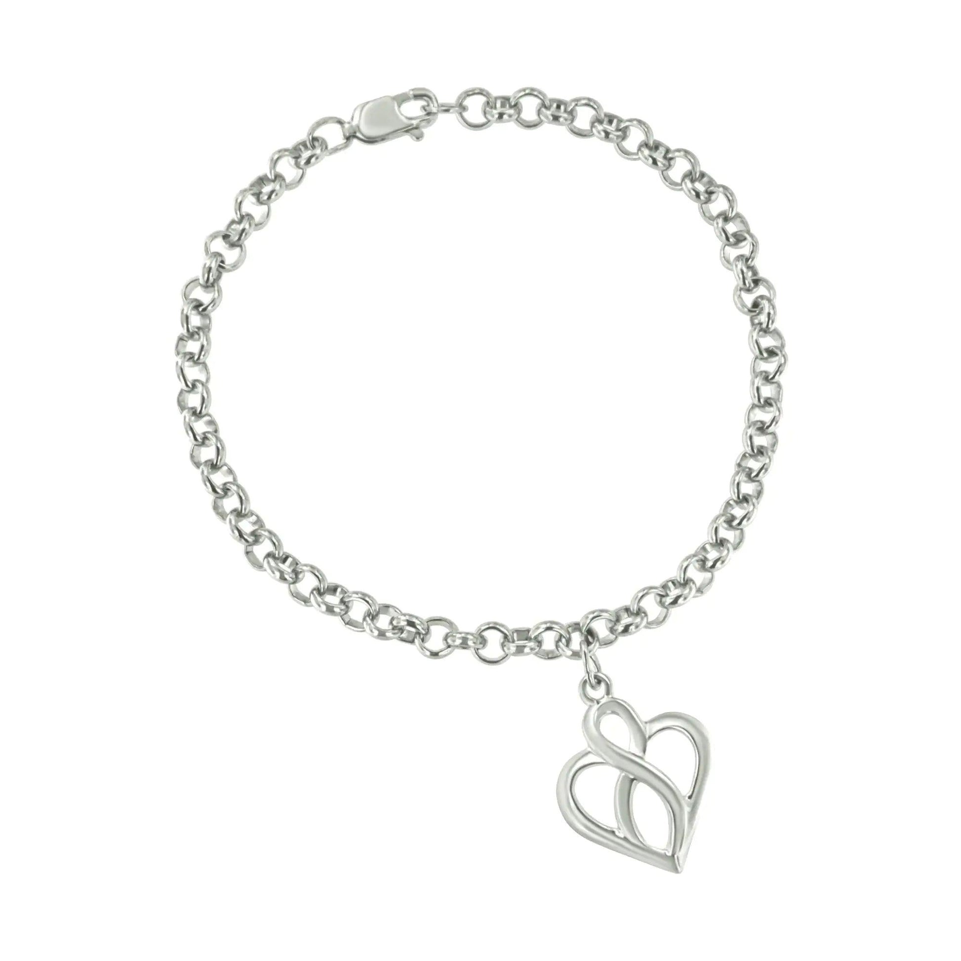 .925 Sterling Silver Open Heart with Center Vertical Infinity Chain Charm Bracelet - Size 7" | | Elegant Emulations Jewelry USA