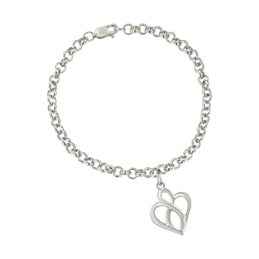 .925 Sterling Silver Open Heart with Center Vertical Infinity Chain Charm Bracelet - Size 7" | | Elegant Emulations Jewelry USA