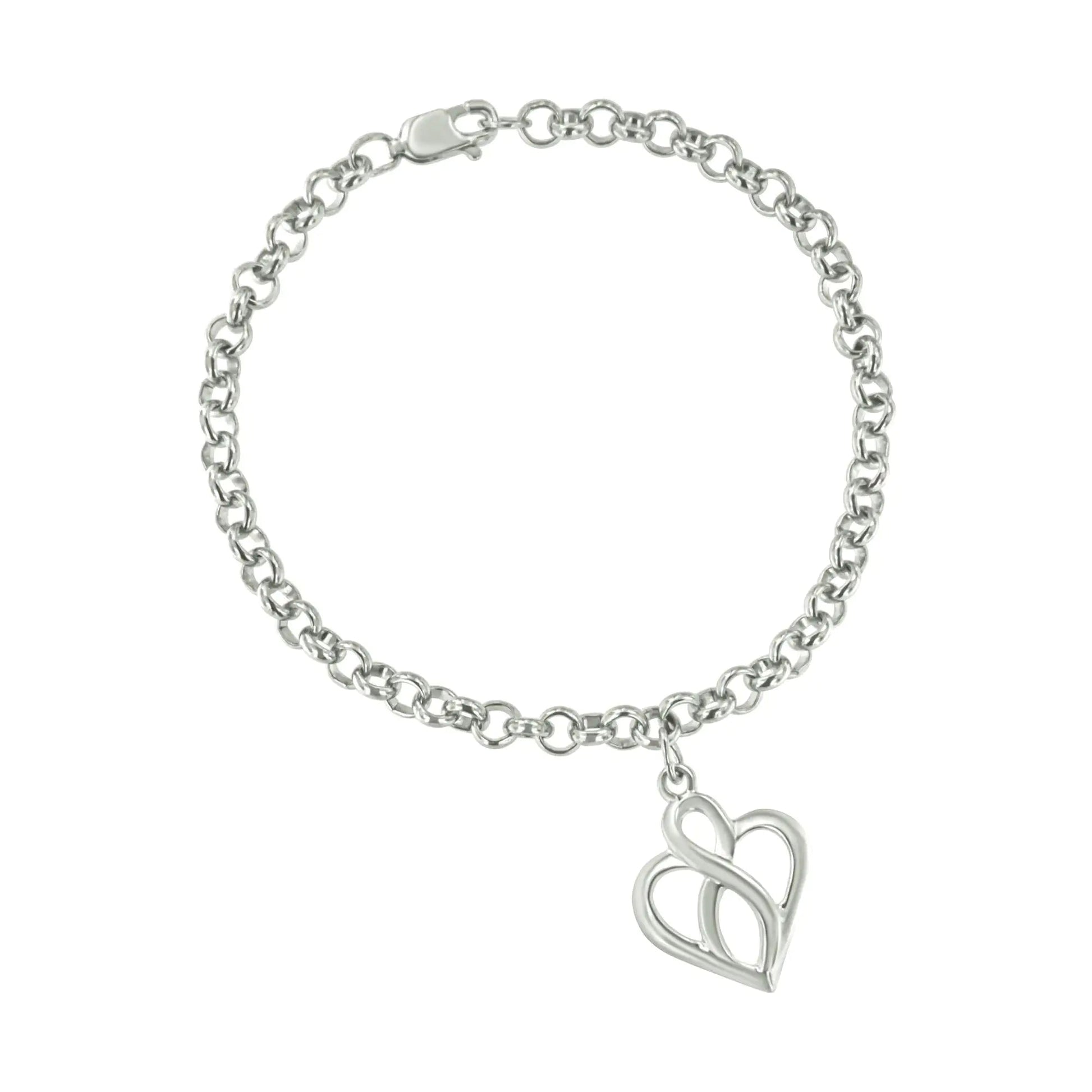 .925 Sterling Silver Open Heart with Center Vertical Infinity Chain Charm Bracelet - Size 7" | | Elegant Emulations Jewelry USA