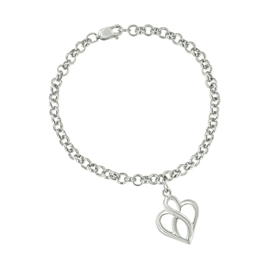 .925 Sterling Silver Open Heart with Center Vertical Infinity Chain Charm Bracelet - Size 7" | | Elegant Emulations Jewelry USA