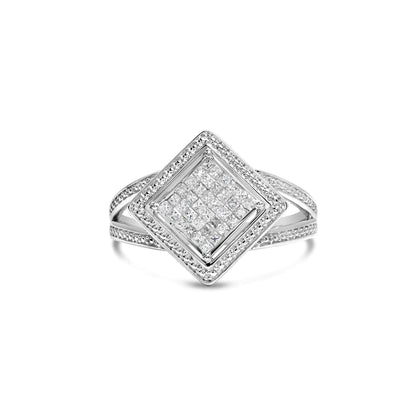 .925 Sterling Silver Princess - Cut Diamond Rhombus Ring | Rings | Elegant Emulations Jewelry USA