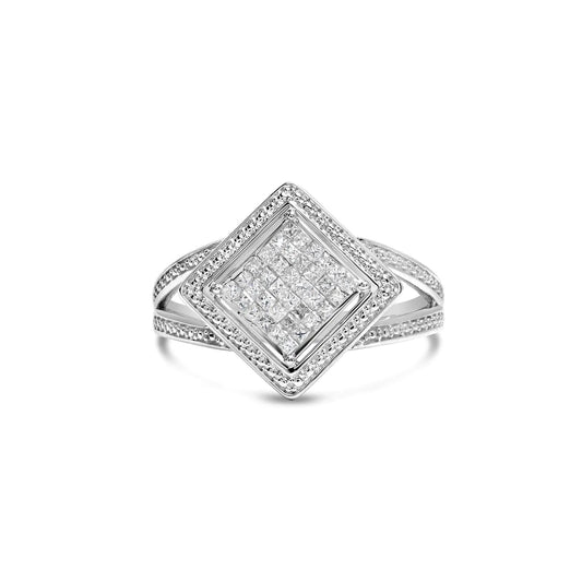 .925 Sterling Silver Princess - Cut Diamond Rhombus Ring | Rings | Elegant Emulations Jewelry USA