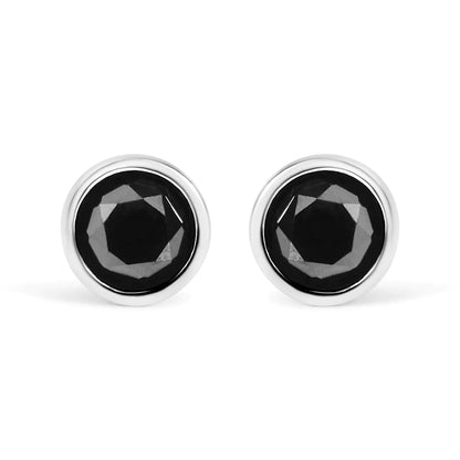.925 Sterling Silver Round Brilliant - Cut Black Diamond Bezel - Set Stud Earrings with Screw Backs (Fancy Color - Enhanced, I2 - I3 Clarity) | | Elegant Emulations Jewelry USA