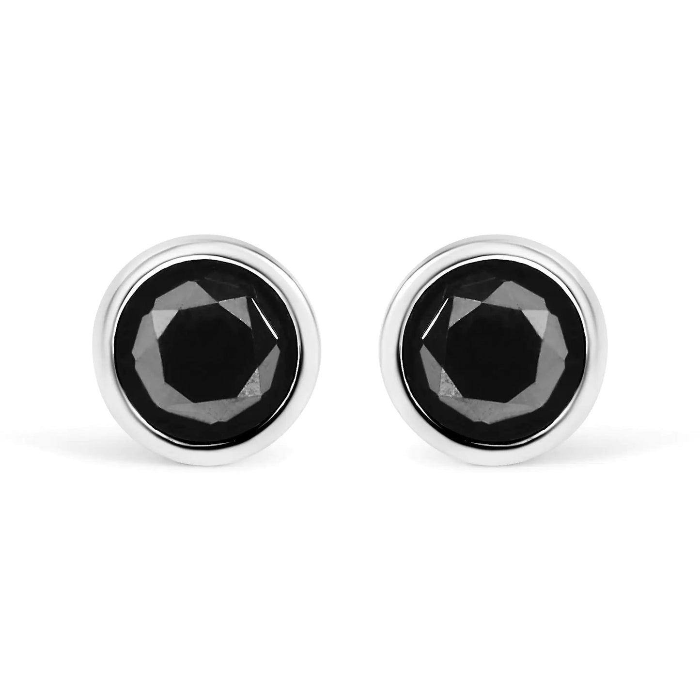.925 Sterling Silver Round Brilliant - Cut Black Diamond Bezel - Set Stud Earrings with Screw Backs (Fancy Color - Enhanced, I2 - I3 Clarity) | | Elegant Emulations Jewelry USA
