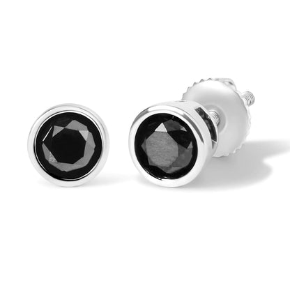 .925 Sterling Silver Round Brilliant - Cut Black Diamond Bezel - Set Stud Earrings with Screw Backs (Fancy Color - Enhanced, I2 - I3 Clarity) | | Elegant Emulations Jewelry USA