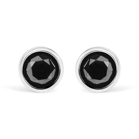 .925 Sterling Silver Round Brilliant - Cut Black Diamond Bezel - Set Stud Earrings with Screw Backs (Fancy Color - Enhanced, I2 - I3 Clarity) | | Elegant Emulations Jewelry USA