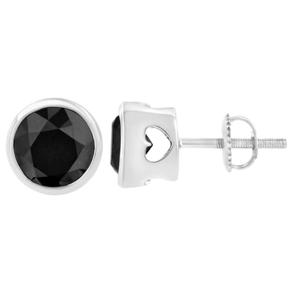 .925 Sterling Silver Round Brilliant - Cut Black Diamond Bezel - Set Stud Earrings with Screw Backs (Fancy Color - Enhanced, I2 - I3 Clarity) | | Elegant Emulations Jewelry USA