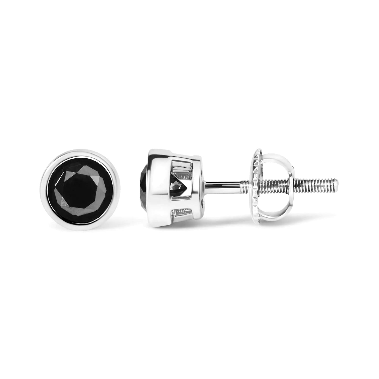 .925 Sterling Silver Round Brilliant - Cut Black Diamond Bezel - Set Stud Earrings with Screw Backs (Fancy Color - Enhanced, I2 - I3 Clarity) | | Elegant Emulations Jewelry USA