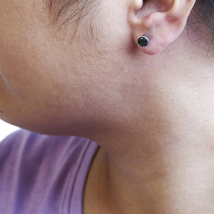 .925 Sterling Silver Round Brilliant - Cut Black Diamond Bezel - Set Stud Earrings with Screw Backs (Fancy Color - Enhanced, I2 - I3 Clarity) | | Elegant Emulations Jewelry USA