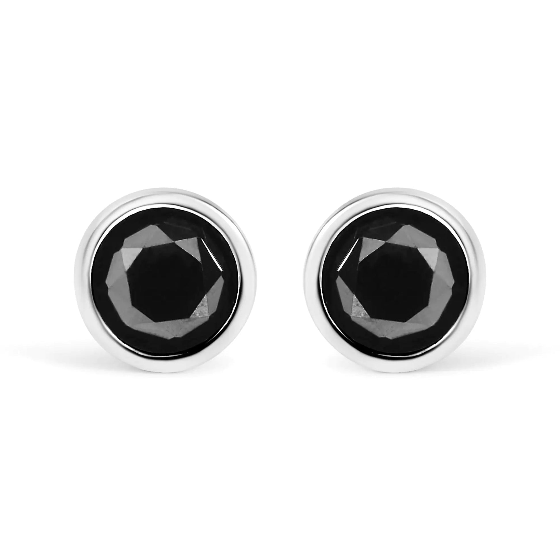 .925 Sterling Silver Round Brilliant - Cut Black Diamond Bezel - Set Stud Earrings with Screw Backs (Fancy Color - Enhanced, I2 - I3 Clarity) | | Elegant Emulations Jewelry USA