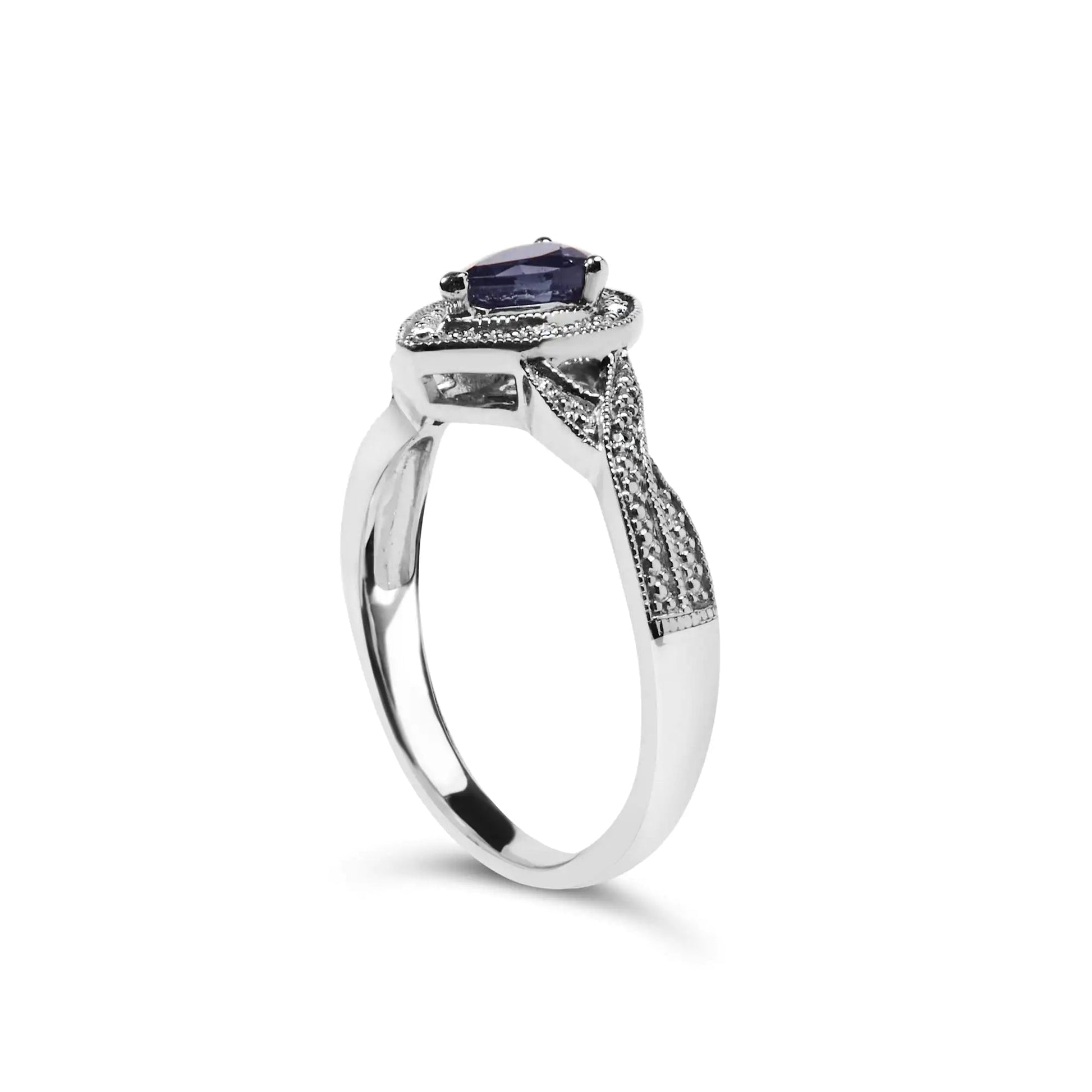 .925 Sterling Silver Sapphire Diamond Halo Ring | Rings | Elegant Emulations Jewelry USA
