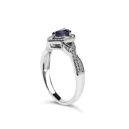 .925 Sterling Silver Sapphire Diamond Halo Ring | Rings | Elegant Emulations Jewelry USA