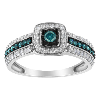 .925 Sterling Silver Treated Blue Miracle - Set Diamond Engagement Ring (1/2 Cttw, J - K Color, I1 - I2 Clarity) | Rings | Elegant Emulations Jewelry USA