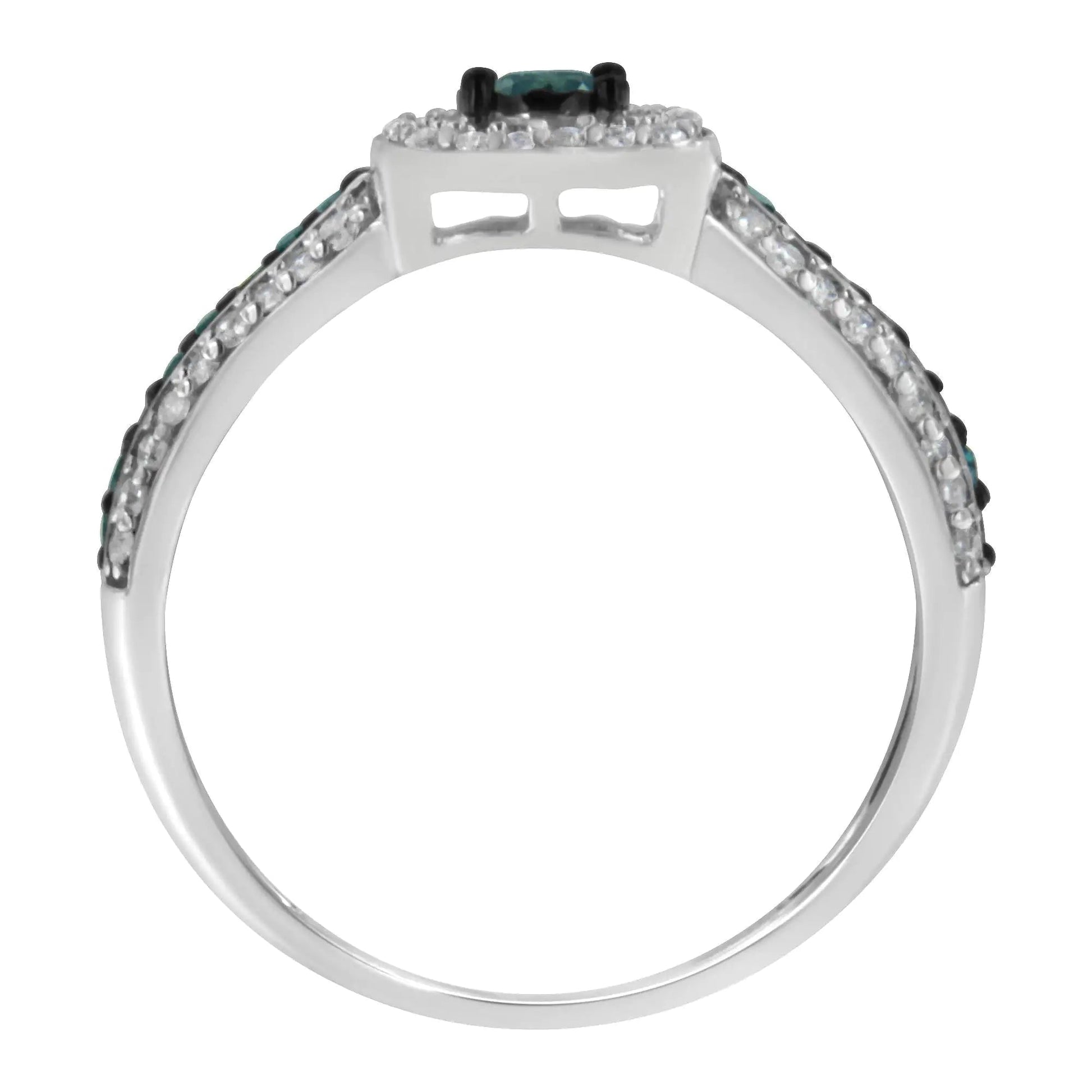 .925 Sterling Silver Treated Blue Miracle - Set Diamond Engagement Ring (1/2 Cttw, J - K Color, I1 - I2 Clarity) | Rings | Elegant Emulations Jewelry USA