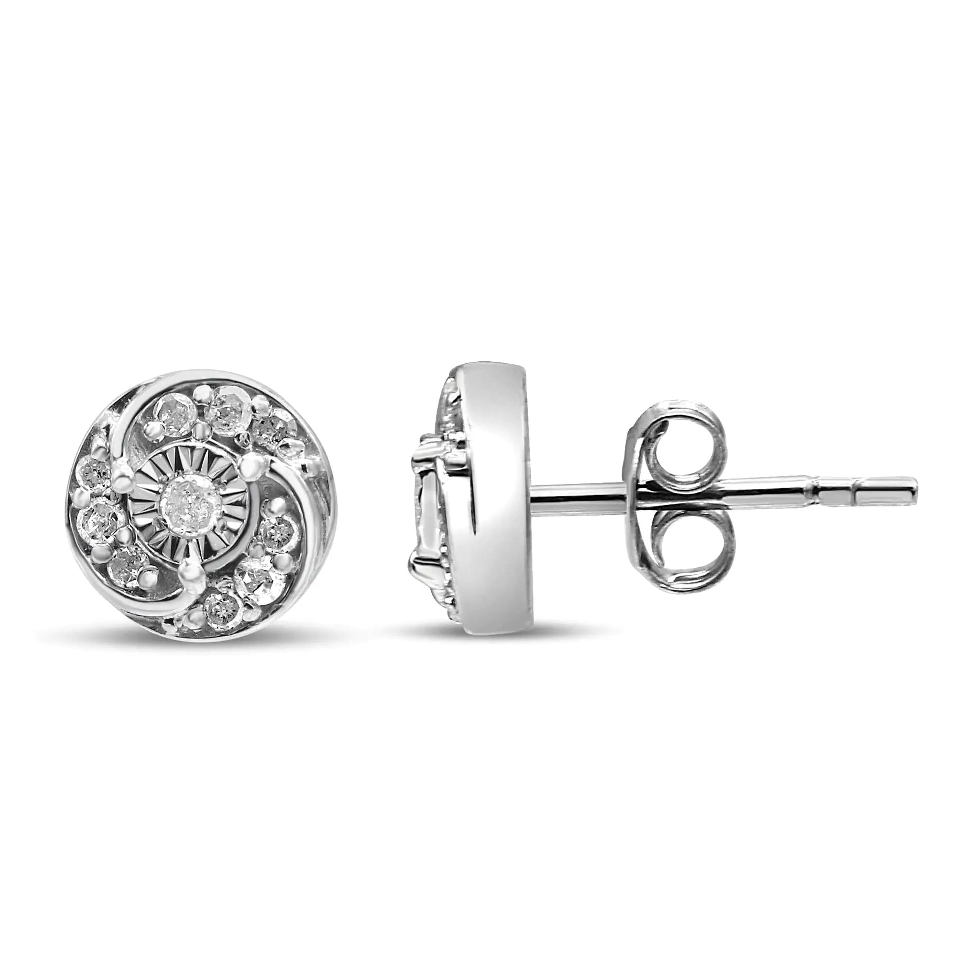 .925 Sterling Spiral Diamond Cluster Studs (I - J, I2 - I3) | Earrings | Elegant Emulations Jewelry USA
