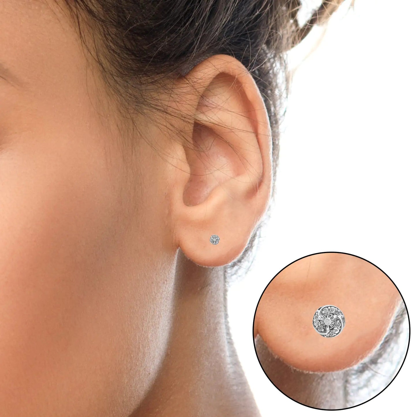 .925 Sterling Spiral Diamond Cluster Studs (I - J, I2 - I3) | Earrings | Elegant Emulations Jewelry USA