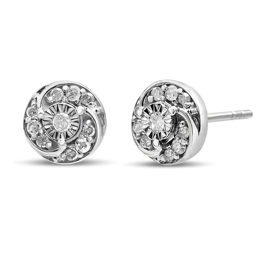 .925 Sterling Spiral Diamond Cluster Studs (I - J, I2 - I3) | Earrings | Elegant Emulations Jewelry USA
