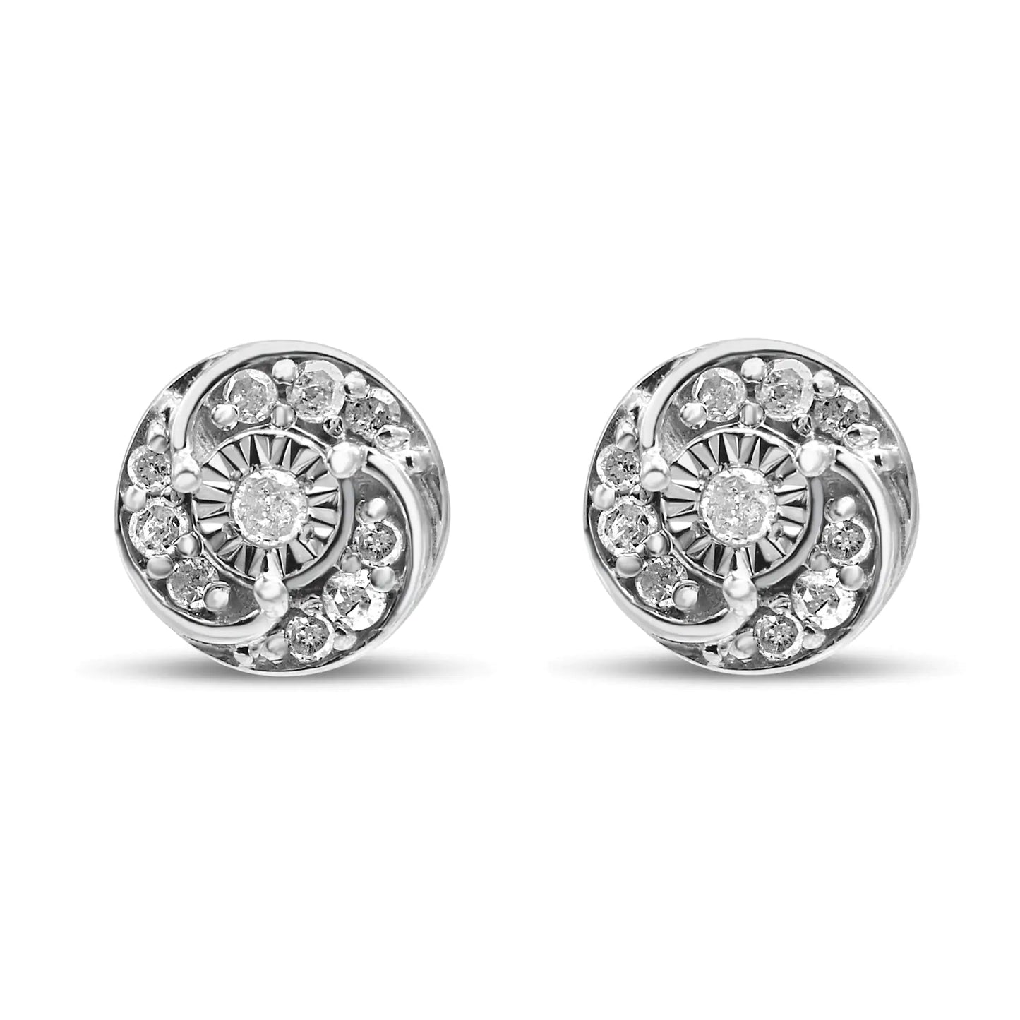 .925 Sterling Spiral Diamond Cluster Studs (I - J, I2 - I3) | Earrings | Elegant Emulations Jewelry USA