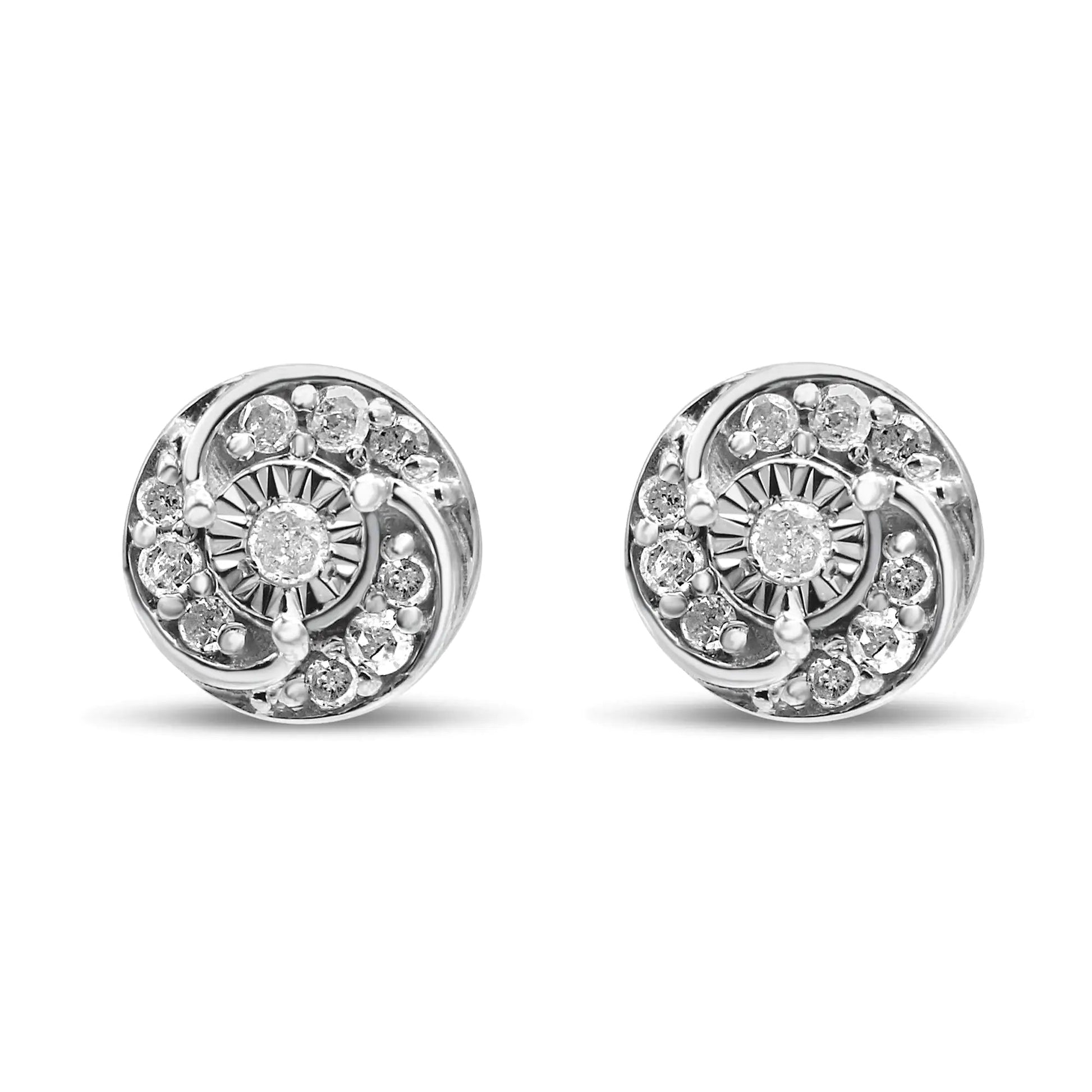 .925 Sterling Spiral Diamond Cluster Studs (I - J, I2 - I3) | Earrings | Elegant Emulations Jewelry USA