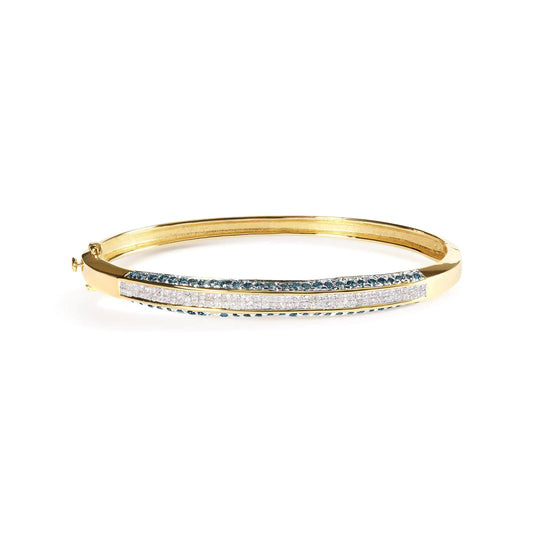 14K Yellow Gold 2.0 Cttw Treated Blue and White Diamond Bangle Bracelet (H-I Color, SI2-I1 Clarity) - Size 7 - Elegant Emulations