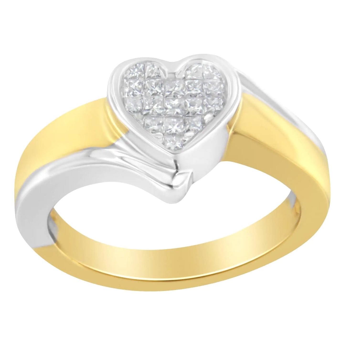 14K Two-Toned Gold Princess-Cut Diamond Heart Promise Ring (1/4 Cttw, H-I Color, I1-I2 Clarity) - Elegant Emulations
