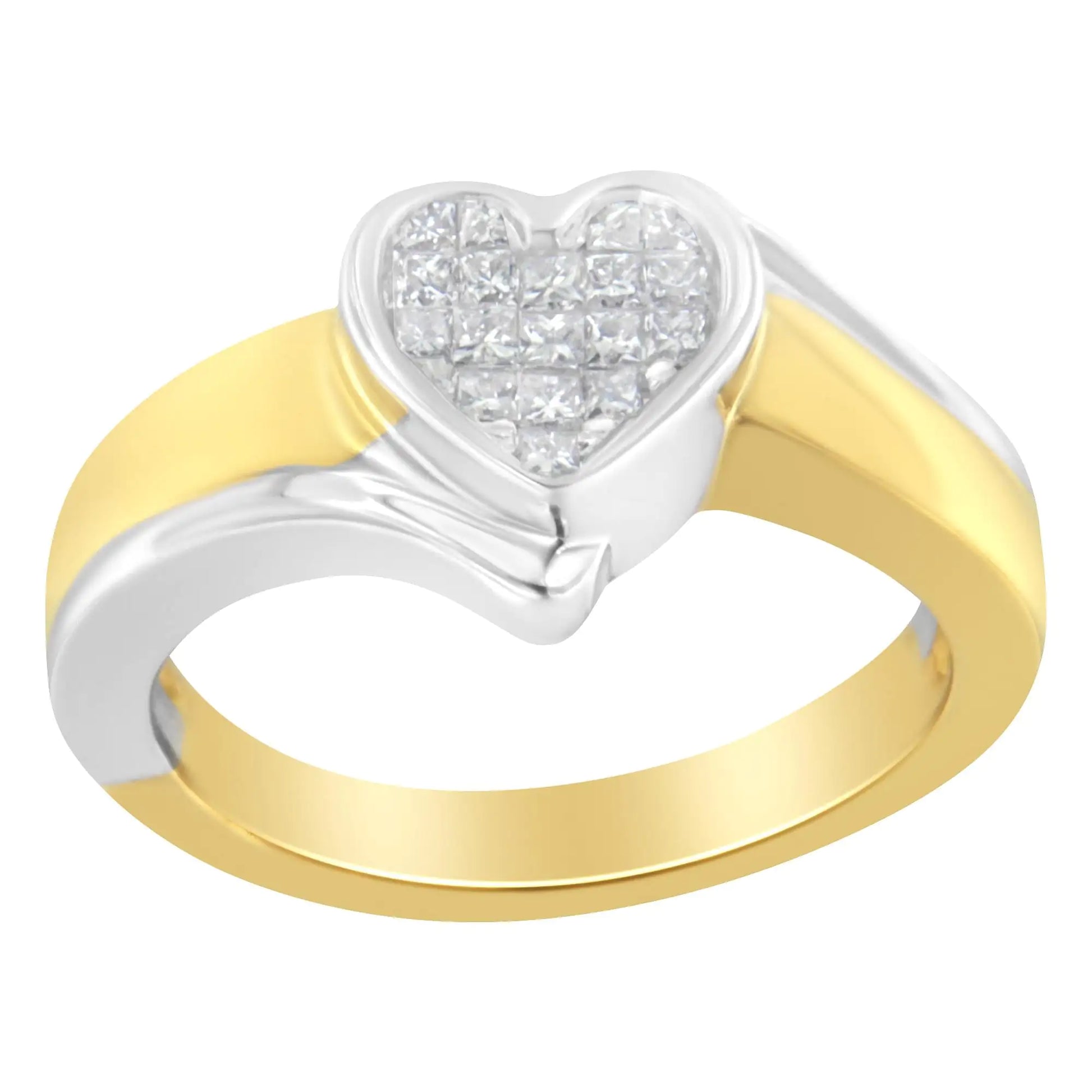 14K Two-Toned Gold Princess-Cut Diamond Heart Promise Ring (1/4 Cttw, H-I Color, I1-I2 Clarity) - Elegant Emulations