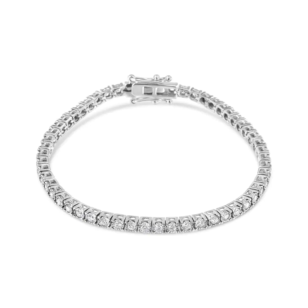 14K White Gold 2.0 Cttw Miracle Set Round-Cut Lab Grown Diamond Illusion 7" Tennis Bracelet (F-G Color, VS2-SI1 Clarity) - Elegant Emulations