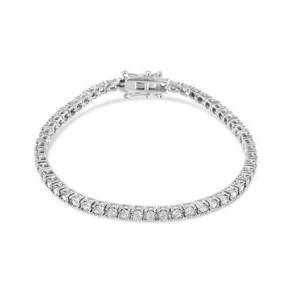 14K White Gold 2.0 Cttw Miracle Set Round-Cut Lab Grown Diamond Illusion 7" Tennis Bracelet (F-G Color, VS2-SI1 Clarity) - Elegant Emulations