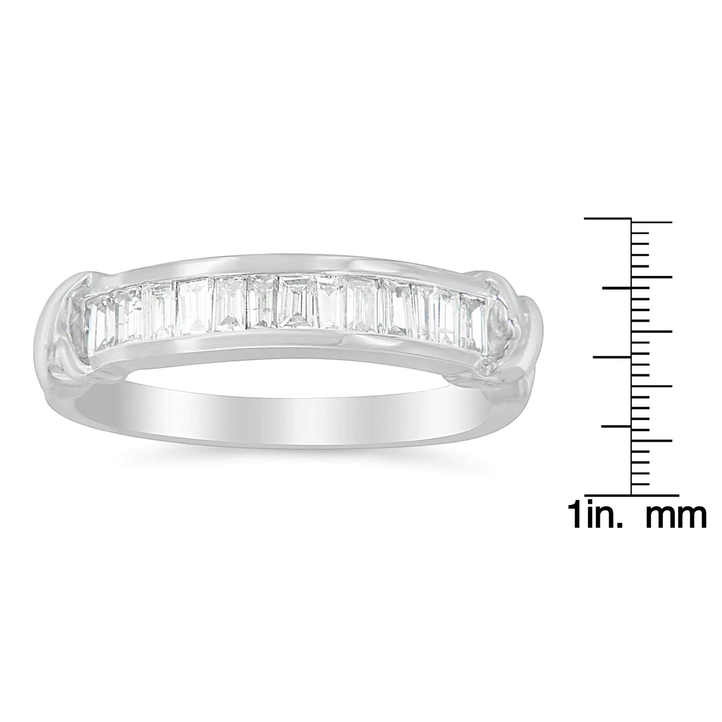 .925 Sterling Silver 1/2 Cttw Baguette Cut Diamond Channel Set X-Station Wedding Ring (H-I Color, I1-I2 Clarity) - Elegant Emulations
